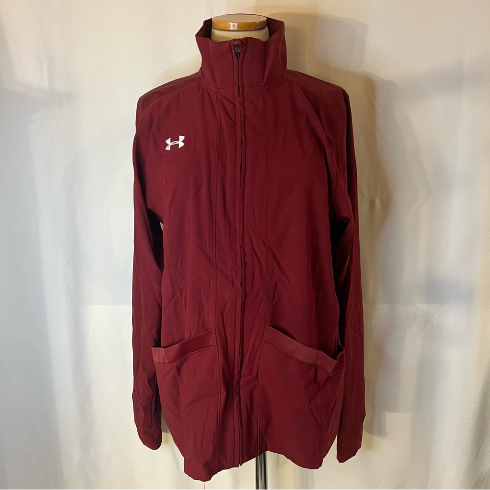 NWT Under Armour Golf Full Zip Jacket  Women Size Large red Maroon Long Back